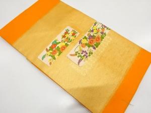 未使用品　横段に菊・秋草模様織り出し　名古屋帯
